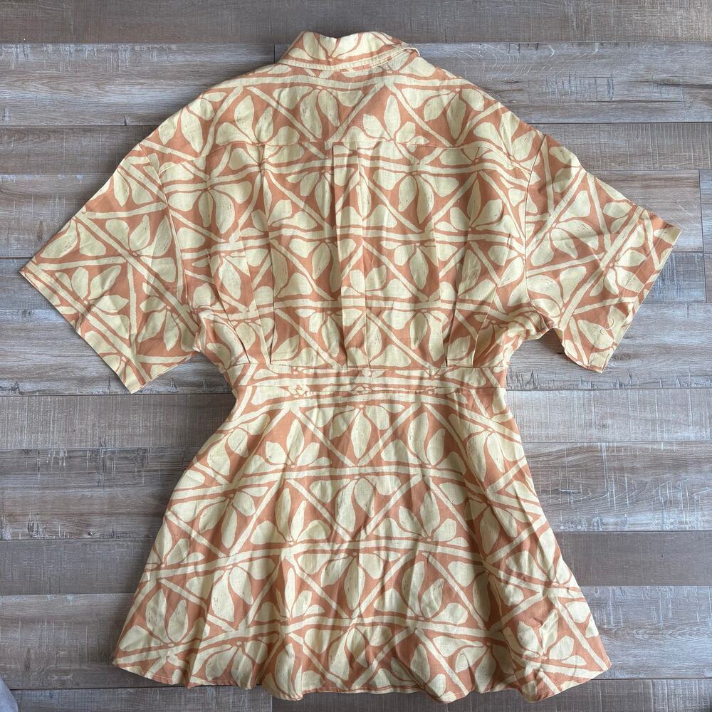 VRG GRL Azzurro Linen Button Front Mini Dress Orange/Yellow Size US10 - Picture 3 of 4